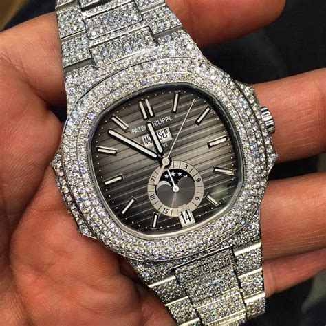 patek philippe nautilus iced out fake|patek philippe nautilus gold diamond.